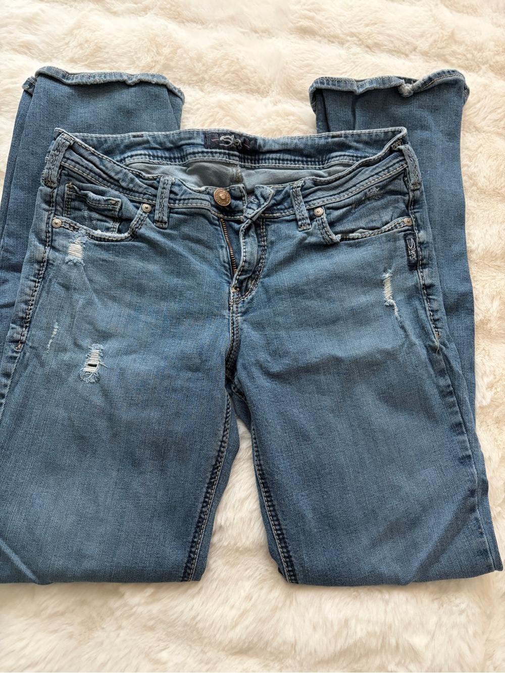 Silver Jeans Light Blue Distressed Skinny Jeans